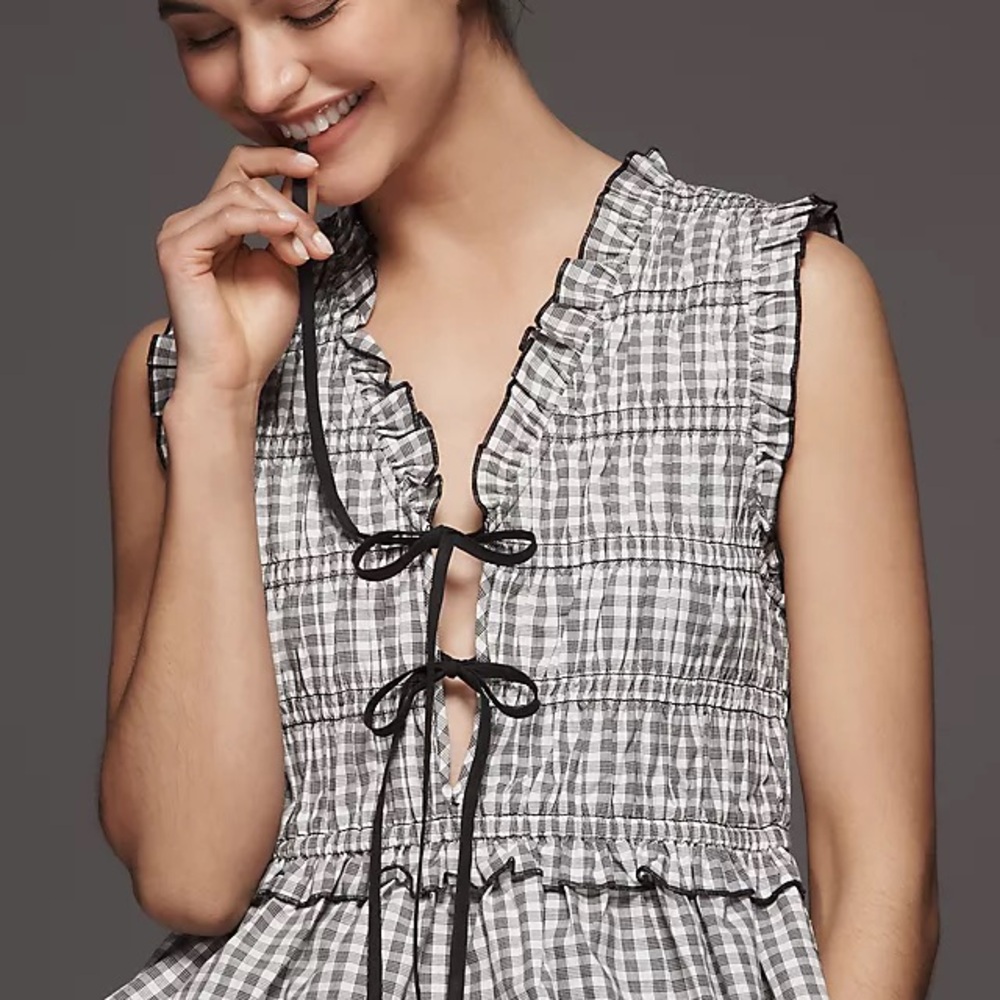 Rails Martine Gingham Smocked Ruffle Crop Top
